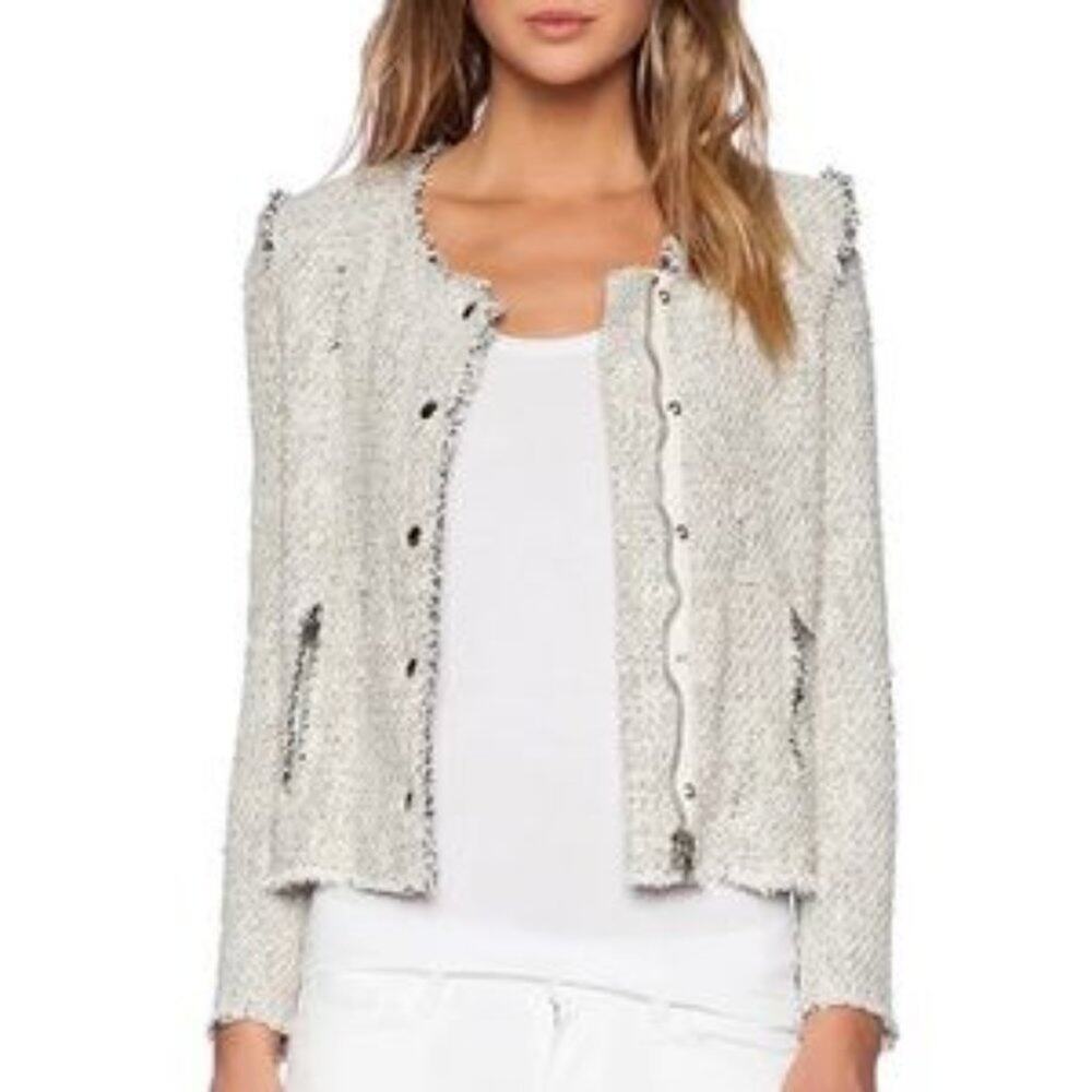 Iro Agnette Boucle/Tweed Distressed Jacket White/Black Size 38/6 French